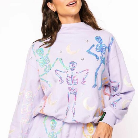 QUEEN OF SPARKLES | Halloween Skeleton Iridescent Mockneck Sweatshirt - Picture 2 of 2